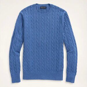 Brooks Brothers Cable Knit Sweater Supima Cotton Crewneck Blue Mens Medium NEW